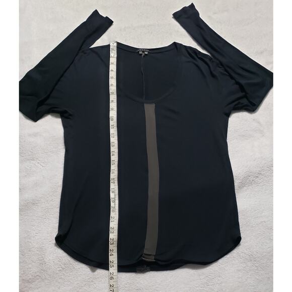 Theory Lightweight Scoop Neck Top Women's Small Black Semi-Sheer Long Sleeve - Picture 7 of 7